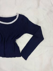 Navy Long Sleeve Crop Top