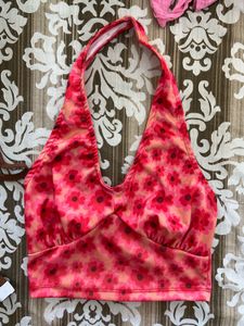 SSS Red Halter Neck Floral Top