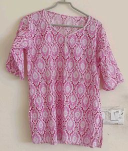 Pink Patterned Short Kurti