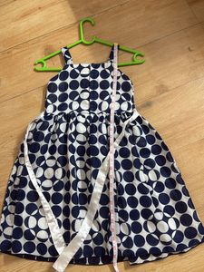 Navy Blue And White Polka Print Frock
