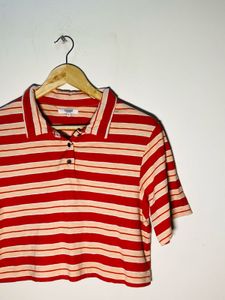 Striped Cropped Polo Top