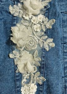 Floral Embellished Denim Jacket With Fur Collar