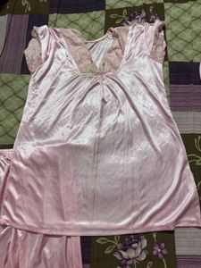 Pink Satin Nightgown Set