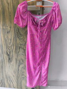 Pink Floral One-Piece Dress with Side Slit