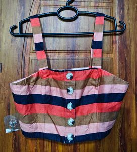 Striped Button Crop Top