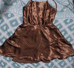 Satin Frock Cofee Brown