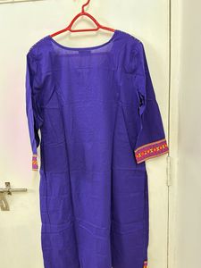 Purple Kurti With Embroidery On Neck And Sleeve