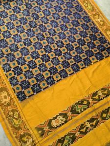 Vintage Ikat Saree Yellow &amp; Navy
