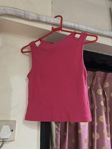 Pink Ribbed Cutout Tank Top