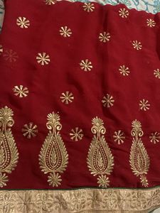 Red & Gold Embellished Saree