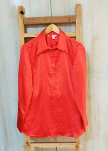 Red Partyware Satin Shirt Size-38- Length 29 Inch