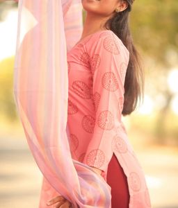 Peach Printed Kurti Set