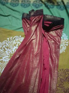 Red & Gold Metallic  Ready To Wear Saree
