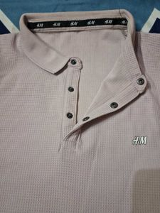 H&amp;M Light Pink Waffle Knit Polo T-Shirt