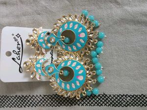 Teal & Gold Kundan Earrings