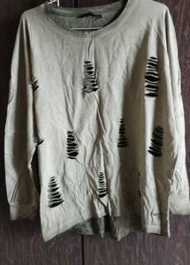 Roadster Grunge Distressed Olive Green Sweatshirt