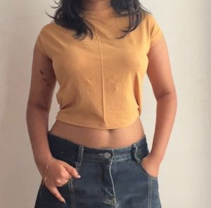 Nuon by Westside Yellow Solid Crop Top