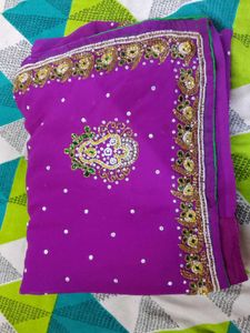 Purple Saree With Readymade Blouse And Freebies