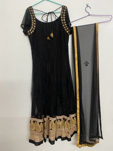 Black Panel Cut Anarkali Set