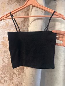 Trendy Black Cropped Tank Top, Bust- 34-38