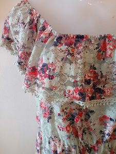 Green Lace Floral Off Shoulder Dress From London