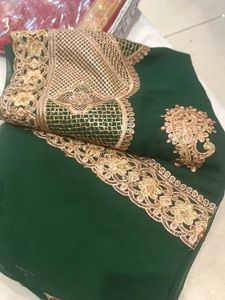 Elegant Green Embroidered Saree
