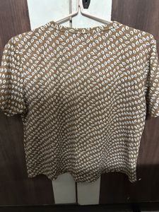 Brown &amp; White Print Top