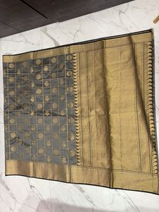 Elegant Grey &amp; Gold Saree