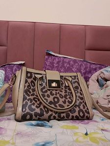 Leopard Print Satchel Handbag Cum Shoulder Bag