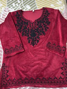 Embroidered Maroon Velvet Kurti