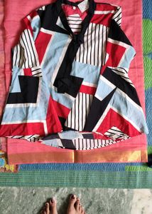 Patterned Tie-Neck Top
