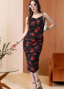 Popwings Women Printed v Neck Black Dress