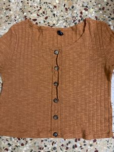 Ribbed Button-Up Top