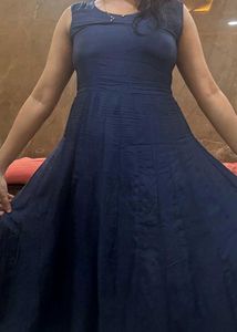 Navy Blue &amp; Green Indo-western Gown With Dark Inne