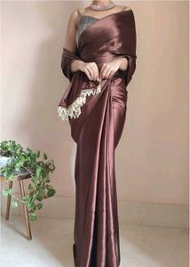 mauve , chocolate brown saree