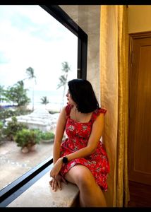 Red Floral Backless Dress