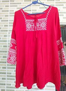 Red Embroidered Tunic Top