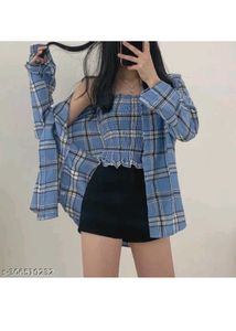 Blue Plaid Top and Shirt Set