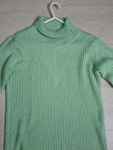 Mint Green Ribbed Turtleneck Sweater