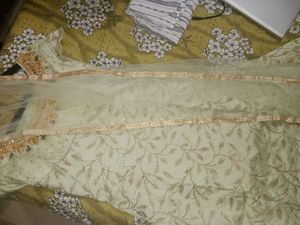 Festive Long Gown Dress With Netted Dupatta