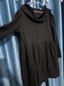 Ruffled Collar Black Dress