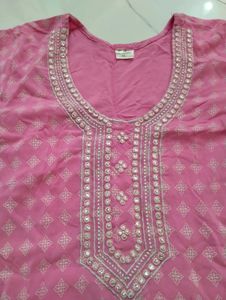 Pink Embroidered and purple Short Kurti ☘️