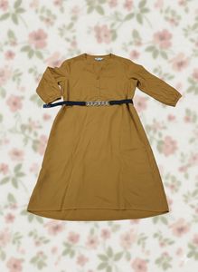 Casual Brown Dress With Free Waist Black Belt