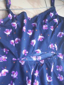 Purple Floral Print  Empire Dress