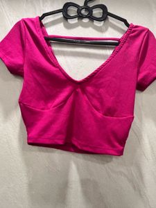 Hot Pink Ribbed Crop Top