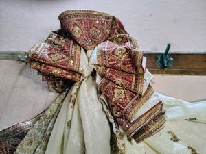 Embroidered Indian White Saree