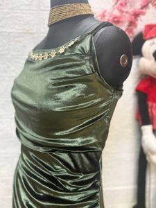 Green Draped Evening Dress