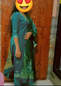 TEAL KURTI PANT DUPPATA SET