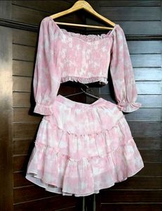 AND Women Pink Tie &amp; Dye Top Skirt Co-ord Set