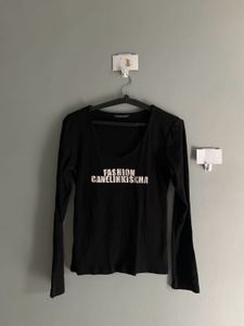 Black V neck long Sleeve Top